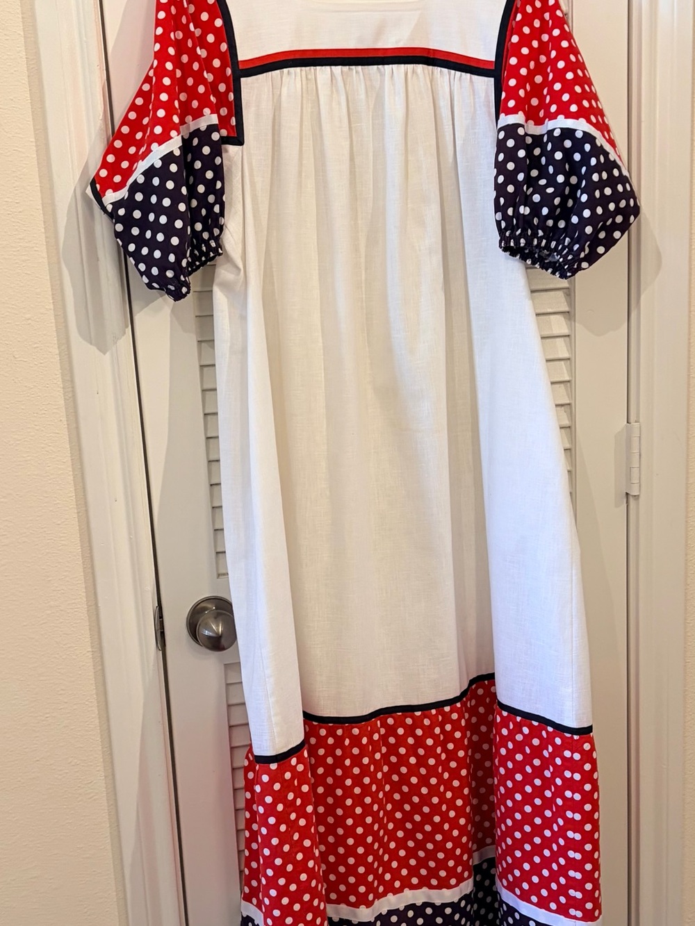White MuMu Dress with Red & Navy Polka Dot Accents